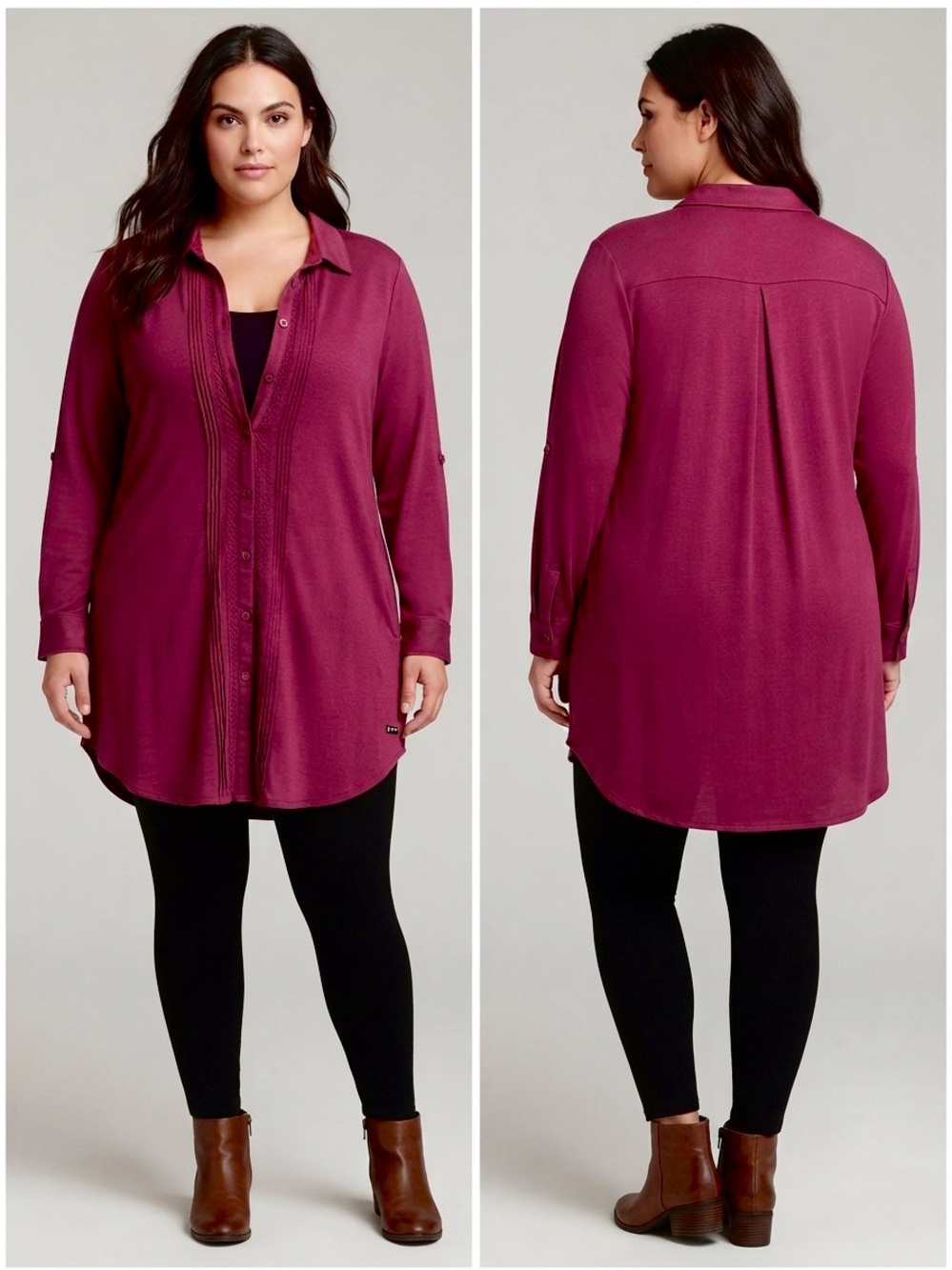Dkny Long Button-Front Tunic Shirt in Burgundy
